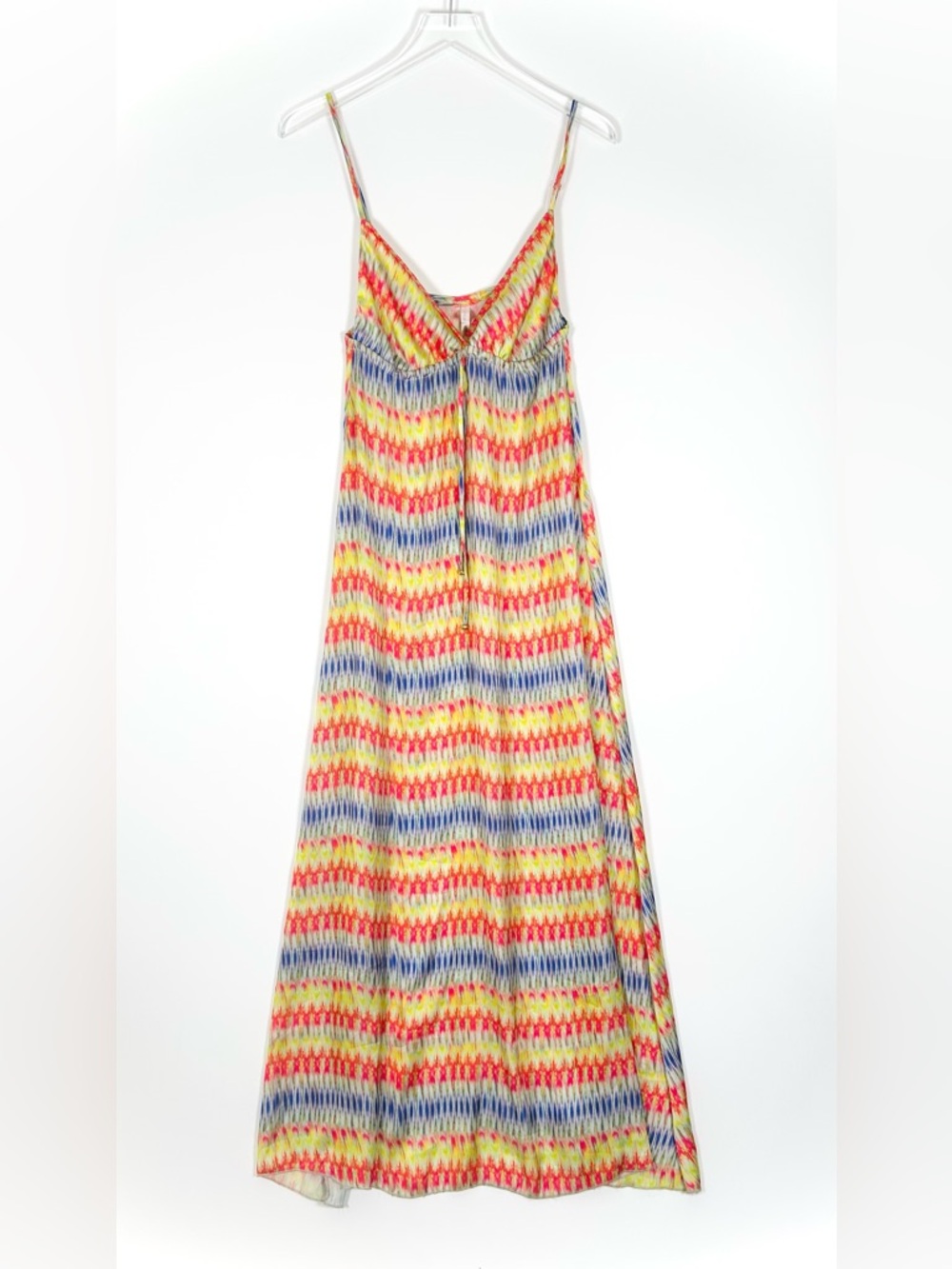 Pilyq Maxi Dress Women’s XS Small‎ Rainbow Tie Dye Stripe Print Tie Empire Waist